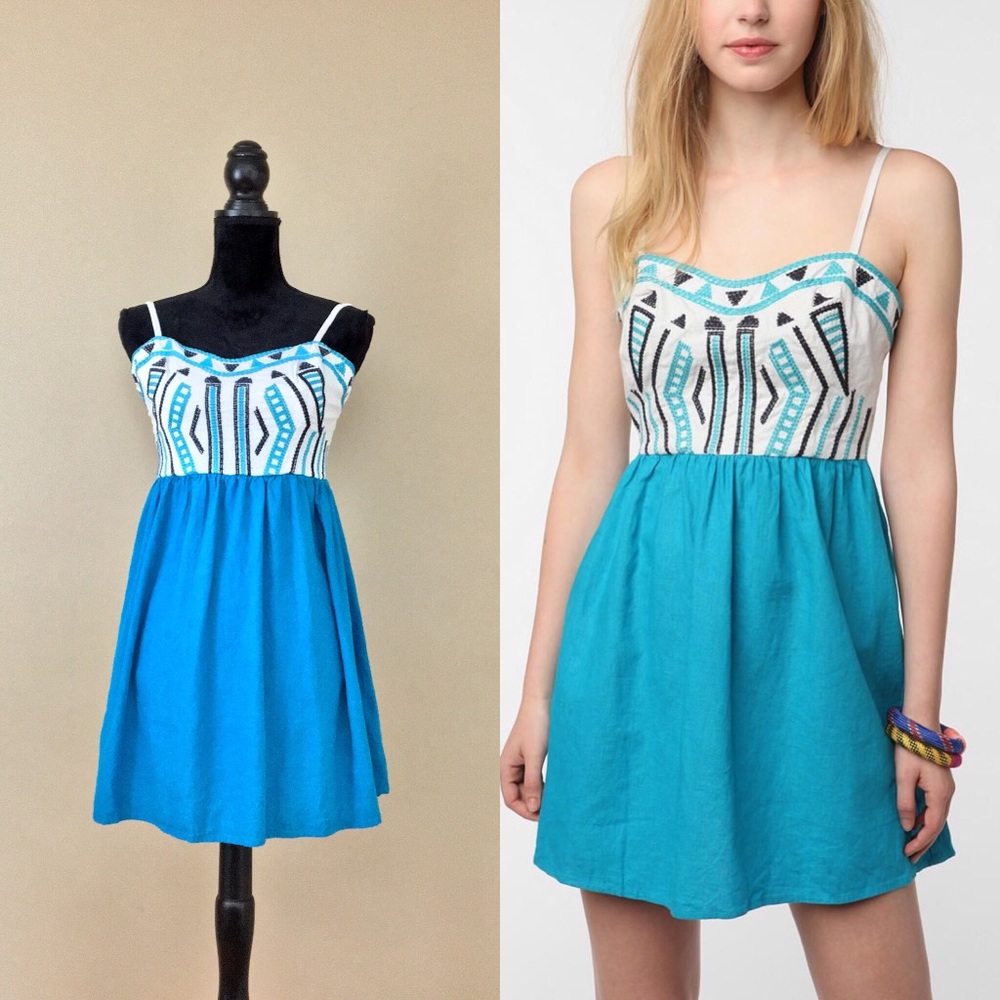 Staring At Stars UO Blue Embroidered Sundress